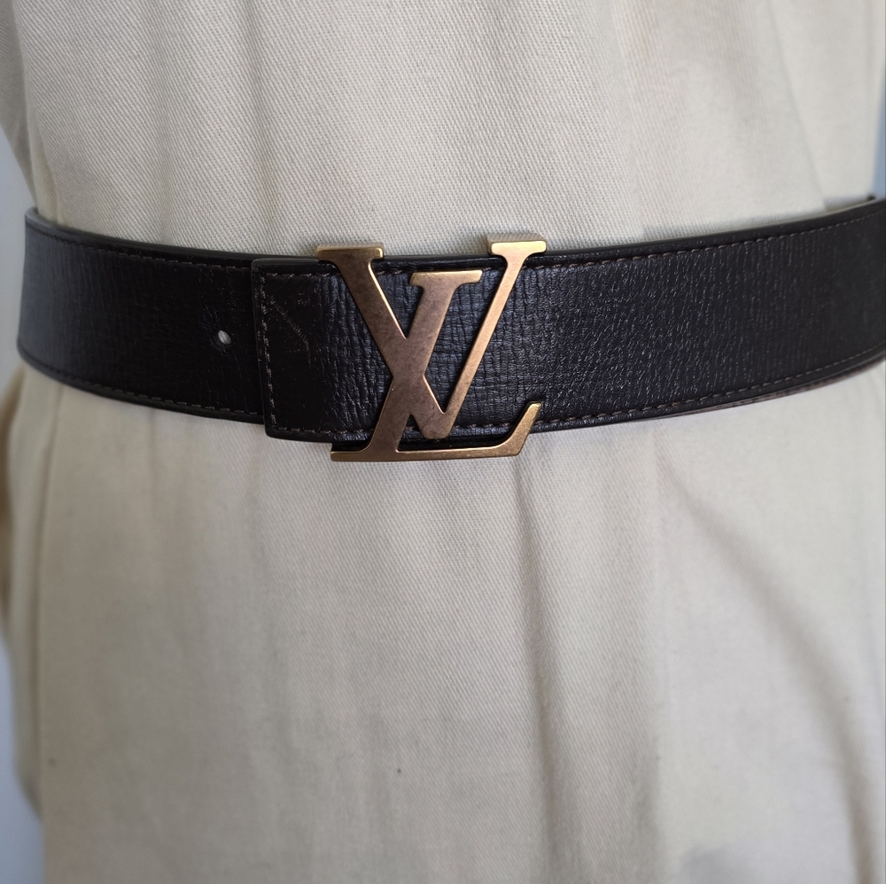 Authentic Louis Vuitton Brown Leather Belt with Gold Buckle Size 85/34 - Picture 2 of 6